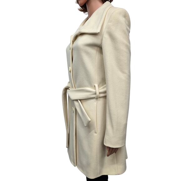 NWOT ZARA Basic Coat Peacoat Women S Cream/ Ivory Wool Belted Shawl Stand Collar - Picture 5 of 12